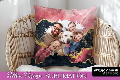Family Photo Frame Pillow Sublimation - Marble Pillow Cover Sublimation OrangeBrushStudio 