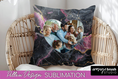 Family Photo Frame Pillow Sublimation - Marble Pillow Cover Sublimation OrangeBrushStudio 