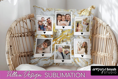 Family Photo Frame Pillow Sublimation - Marble Pillow Cover Sublimation OrangeBrushStudio 