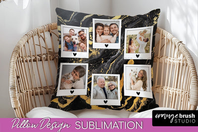 Family Photo Frame Pillow Sublimation - Marble Pillow Cover Sublimation OrangeBrushStudio 