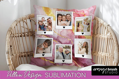 Family Photo Frame Pillow Sublimation - Marble Pillow Cover Sublimation OrangeBrushStudio 