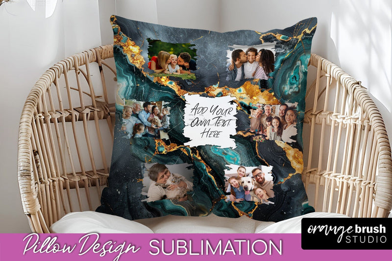 Family Photo Frame Pillow Sublimation - Marble Pillow Cover Sublimation OrangeBrushStudio 