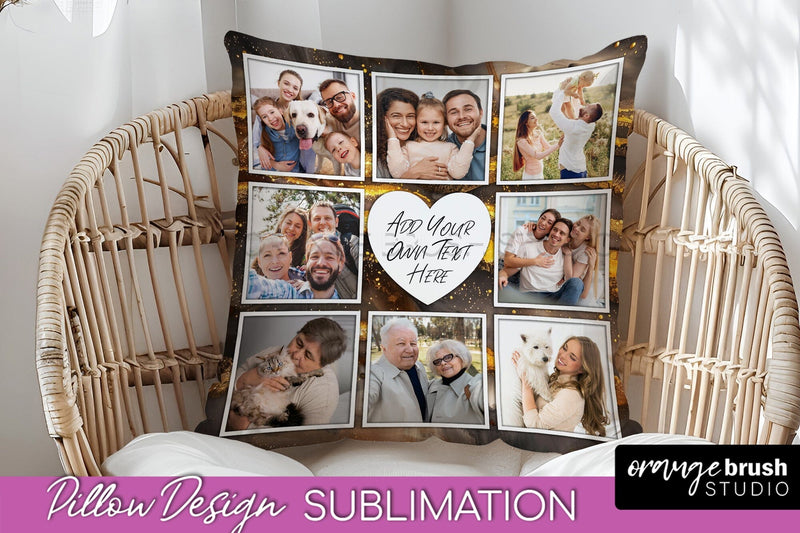 Family Photo Frame Pillow Sublimation - Marble Pillow Cover Sublimation OrangeBrushStudio 