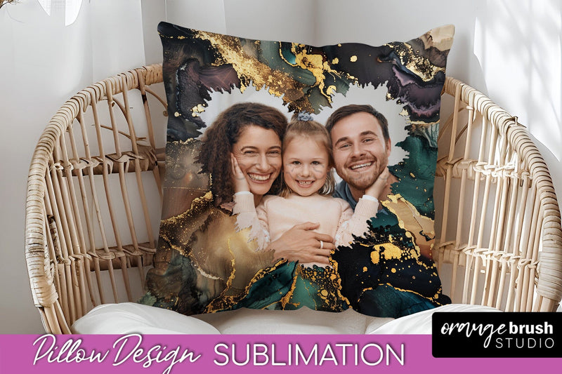 Family Photo Frame Pillow Sublimation - Marble Pillow Cover Sublimation OrangeBrushStudio 