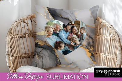 Family Photo Frame Pillow Sublimation - Marble Pillow Cover Sublimation OrangeBrushStudio 
