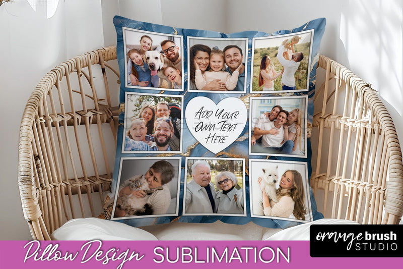 Family Photo Frame Pillow Sublimation - Marble Pillow Cover Sublimation OrangeBrushStudio 