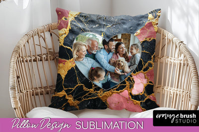 Family Photo Frame Pillow Sublimation - Marble Pillow Cover Sublimation OrangeBrushStudio 