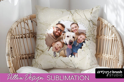 Family Photo Frame Pillow Sublimation - Marble Pillow Cover Sublimation OrangeBrushStudio 