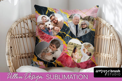 Family Photo Frame Pillow Sublimation - Marble Pillow Cover Sublimation OrangeBrushStudio 