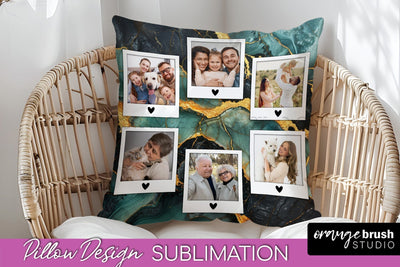 Family Photo Frame Pillow Sublimation - Marble Pillow Cover Sublimation OrangeBrushStudio 
