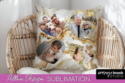 Family Photo Frame Pillow Sublimation - Marble Pillow Cover Sublimation OrangeBrushStudio 