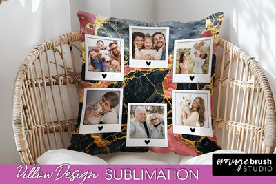 Family Photo Frame Pillow Sublimation - Marble Pillow Cover Sublimation OrangeBrushStudio 