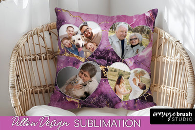 Family Photo Frame Pillow Sublimation - Marble Pillow Cover Sublimation OrangeBrushStudio 