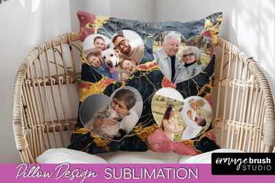 Family Photo Frame Pillow Sublimation - Marble Pillow Cover Sublimation OrangeBrushStudio 