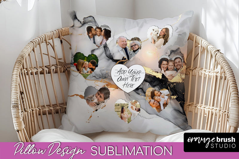 Family Photo Frame Pillow Sublimation - Marble Pillow Cover Sublimation OrangeBrushStudio 