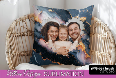 Family Photo Frame Pillow Sublimation - Marble Pillow Cover Sublimation OrangeBrushStudio 