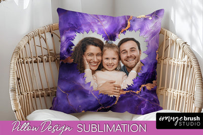Family Photo Frame Pillow Sublimation - Marble Pillow Cover Sublimation OrangeBrushStudio 