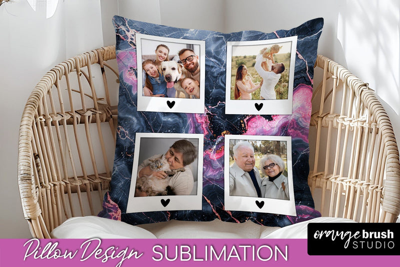 Family Photo Frame Pillow Sublimation - Marble Pillow Cover Sublimation OrangeBrushStudio 