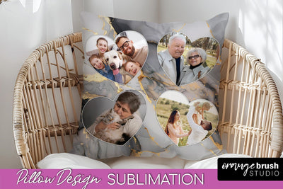 Family Photo Frame Pillow Sublimation - Marble Pillow Cover Sublimation OrangeBrushStudio 