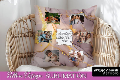 Family Photo Frame Pillow Sublimation - Marble Pillow Cover Sublimation OrangeBrushStudio 
