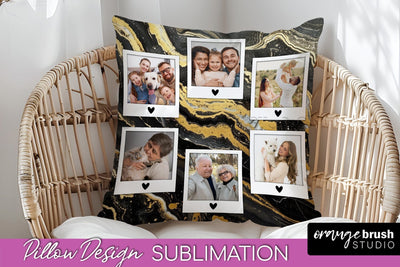 Family Photo Frame Pillow Sublimation - Marble Pillow Cover Sublimation OrangeBrushStudio 