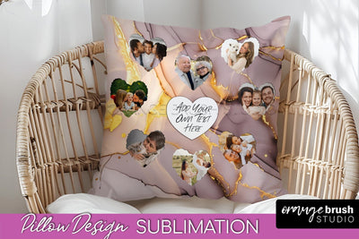 Family Photo Frame Pillow Sublimation - Marble Pillow Cover Sublimation OrangeBrushStudio 