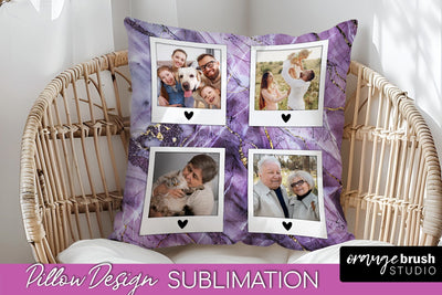 Family Photo Frame Pillow Sublimation - Marble Pillow Cover Sublimation OrangeBrushStudio 