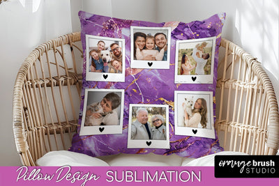 Family Photo Frame Pillow Sublimation - Marble Pillow Cover Sublimation OrangeBrushStudio 