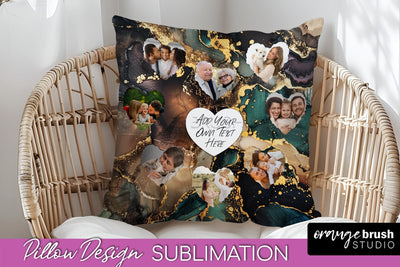 Family Photo Frame Pillow Sublimation - Marble Pillow Cover Sublimation OrangeBrushStudio 