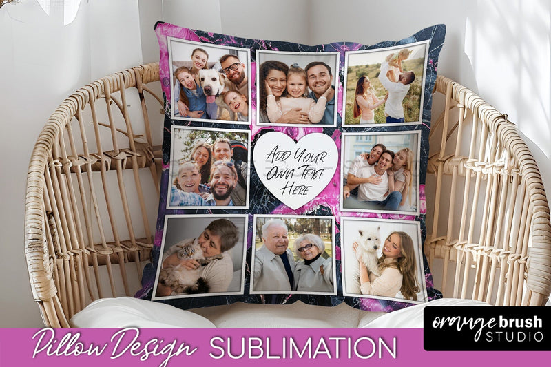 Family Photo Frame Pillow Sublimation - Marble Pillow Cover Sublimation OrangeBrushStudio 
