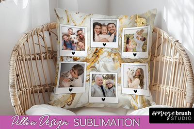 Family Photo Frame Pillow Sublimation - Marble Pillow Cover Sublimation OrangeBrushStudio 