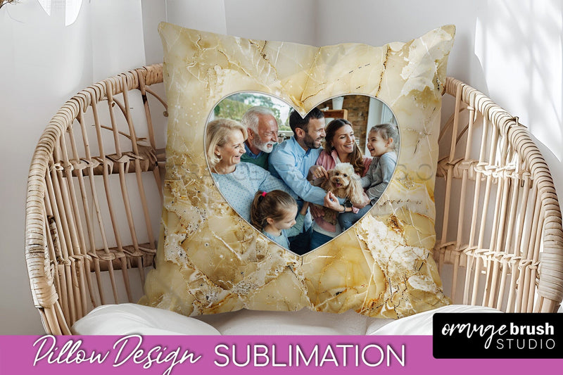 Family Photo Frame Pillow Sublimation - Marble Pillow Cover Sublimation OrangeBrushStudio 