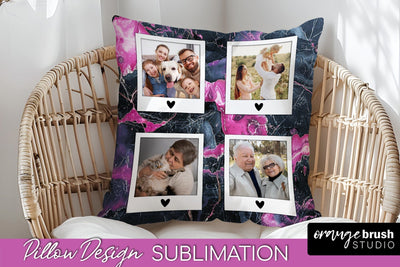 Family Photo Frame Pillow Sublimation - Marble Pillow Cover Sublimation OrangeBrushStudio 