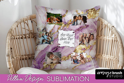 Family Photo Frame Pillow Sublimation - Marble Pillow Cover Sublimation OrangeBrushStudio 