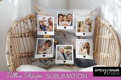 Family Photo Frame Pillow Sublimation - Marble Pillow Cover Sublimation OrangeBrushStudio 