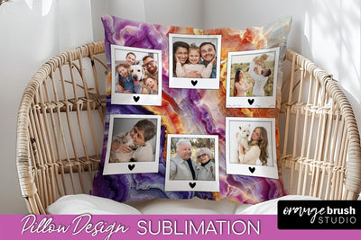 Family Photo Frame Pillow Sublimation - Marble Pillow Cover Sublimation OrangeBrushStudio 