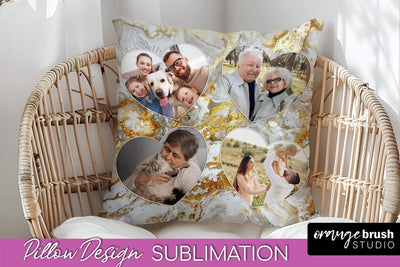 Family Photo Frame Pillow Sublimation - Marble Pillow Cover Sublimation OrangeBrushStudio 