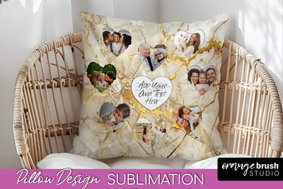 Family Photo Frame Pillow Sublimation - Marble Pillow Cover Sublimation OrangeBrushStudio 