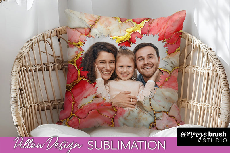 Family Photo Frame Pillow Sublimation - Marble Pillow Cover Sublimation OrangeBrushStudio 
