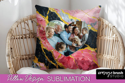 Family Photo Frame Pillow Sublimation - Marble Pillow Cover Sublimation OrangeBrushStudio 