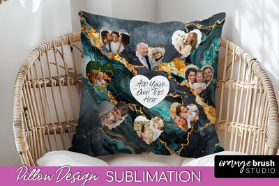 Family Photo Frame Pillow Sublimation - Marble Pillow Cover Sublimation OrangeBrushStudio 