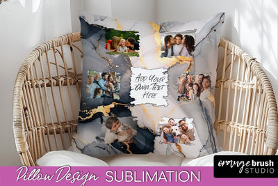 Family Photo Frame Pillow Sublimation - Marble Pillow Cover Sublimation OrangeBrushStudio 