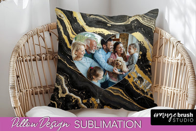 Family Photo Frame Pillow Sublimation - Marble Pillow Cover Sublimation OrangeBrushStudio 