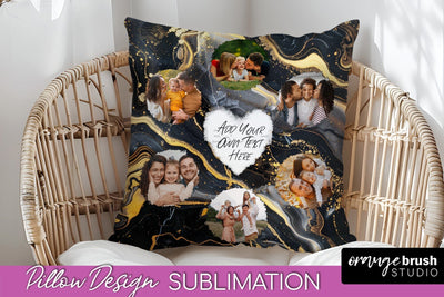 Family Photo Frame Pillow Sublimation - Marble Pillow Cover Sublimation OrangeBrushStudio 