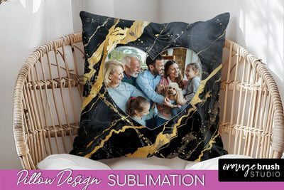 Family Photo Frame Pillow Sublimation - Marble Pillow Cover Sublimation OrangeBrushStudio 