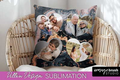 Family Photo Frame Pillow Sublimation - Marble Pillow Cover Sublimation OrangeBrushStudio 