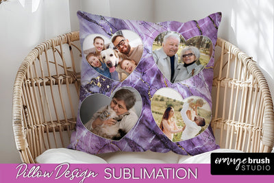 Family Photo Frame Pillow Sublimation - Marble Pillow Cover Sublimation OrangeBrushStudio 