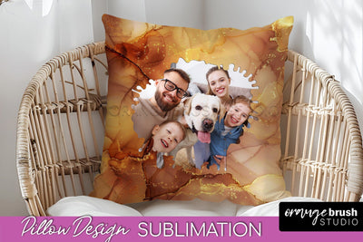 Family Photo Frame Pillow Sublimation - Marble Pillow Cover Sublimation OrangeBrushStudio 