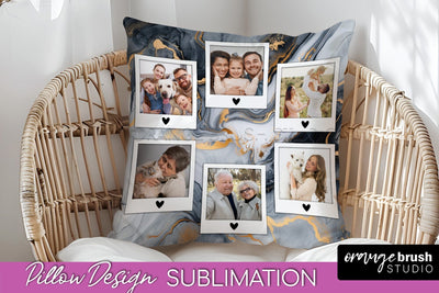 Family Photo Frame Pillow Sublimation - Marble Pillow Cover Sublimation OrangeBrushStudio 