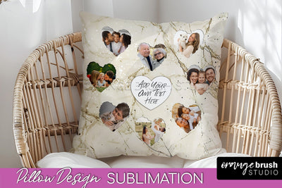 Family Photo Frame Pillow Sublimation - Marble Pillow Cover Sublimation OrangeBrushStudio 